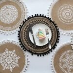 Round Linen Table Placemat Embroidery Tassels Printed Pad Coffee Cup Coaster Dish Mat