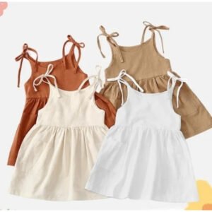 Fashion Girls Summer Solid Color Cotton Linen Side Pocket Halter Dress