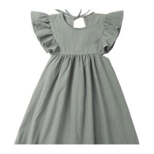 Fashion Girls Summer Solid Color Cotton Linen Side Pocket Halter Dress