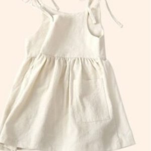 Fashion Girls Summer Solid Color Cotton Linen Side Pocket Halter Dress