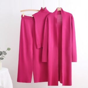 Fashion Women's Winter Sweater Set Ladies Knitted Vest Cardigan Tracksuits Long Pant Three Piece Set Online Wholesale Supplier