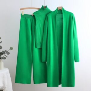 Fashion Women's Winter Sweater Set Ladies Knitted Vest Cardigan Tracksuits Long Pant Three Piece Set Online Wholesale Supplier