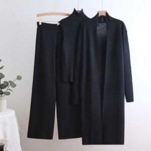 Fashion Women's Winter Sweater Set Ladies Knitted Vest Cardigan Tracksuits Long Pant Three Piece Set Online Wholesale Supplier